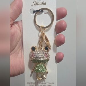 Natasha Couture Gold and Green Frog Keychain